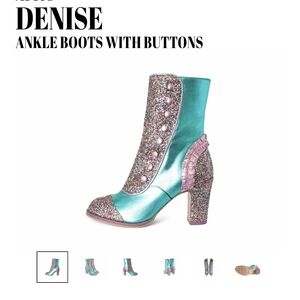 Denise Teal and Pink Glitter Ankle Boots